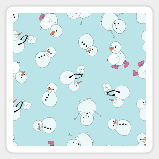 Playful Snowmen playing with snowballs blue background Sticker